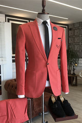 Frank Stylish Rose Red Two-Piece Peaked Lapel Prom Suit