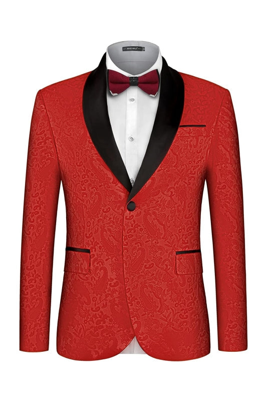 Frederic Tailored Red Shawl Collar Two-Piece Jacquard Groom's Suit