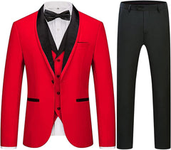 Gabriel Stylish Red Three-Piece Shawl Lapel Suit for Men's Wedding