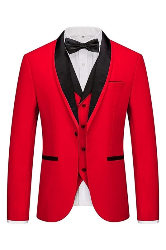 Gabriel Stylish Red Three-Piece Shawl Lapel Suit for Men's Wedding