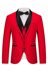 Gabriel Stylish Red Three-Piece Shawl Lapel Suit for Men's Wedding