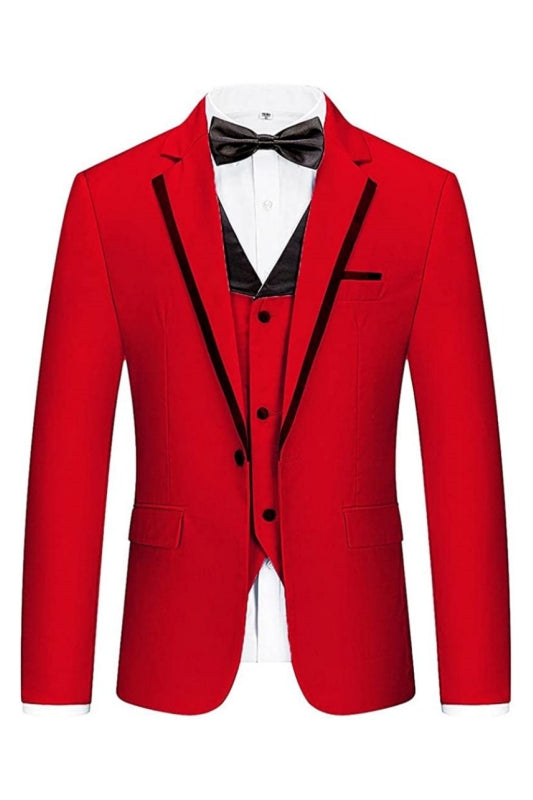 Gaie Stylish Red Notched Lapel Three-Piece Men's Prom Suit