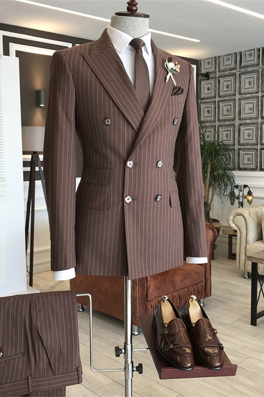 Garrett Coffee Double Breasted Peaked Lapel Striped Business Suit