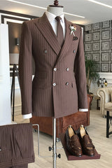 Garrett Coffee Double Breasted Peaked Lapel Striped Business Suit