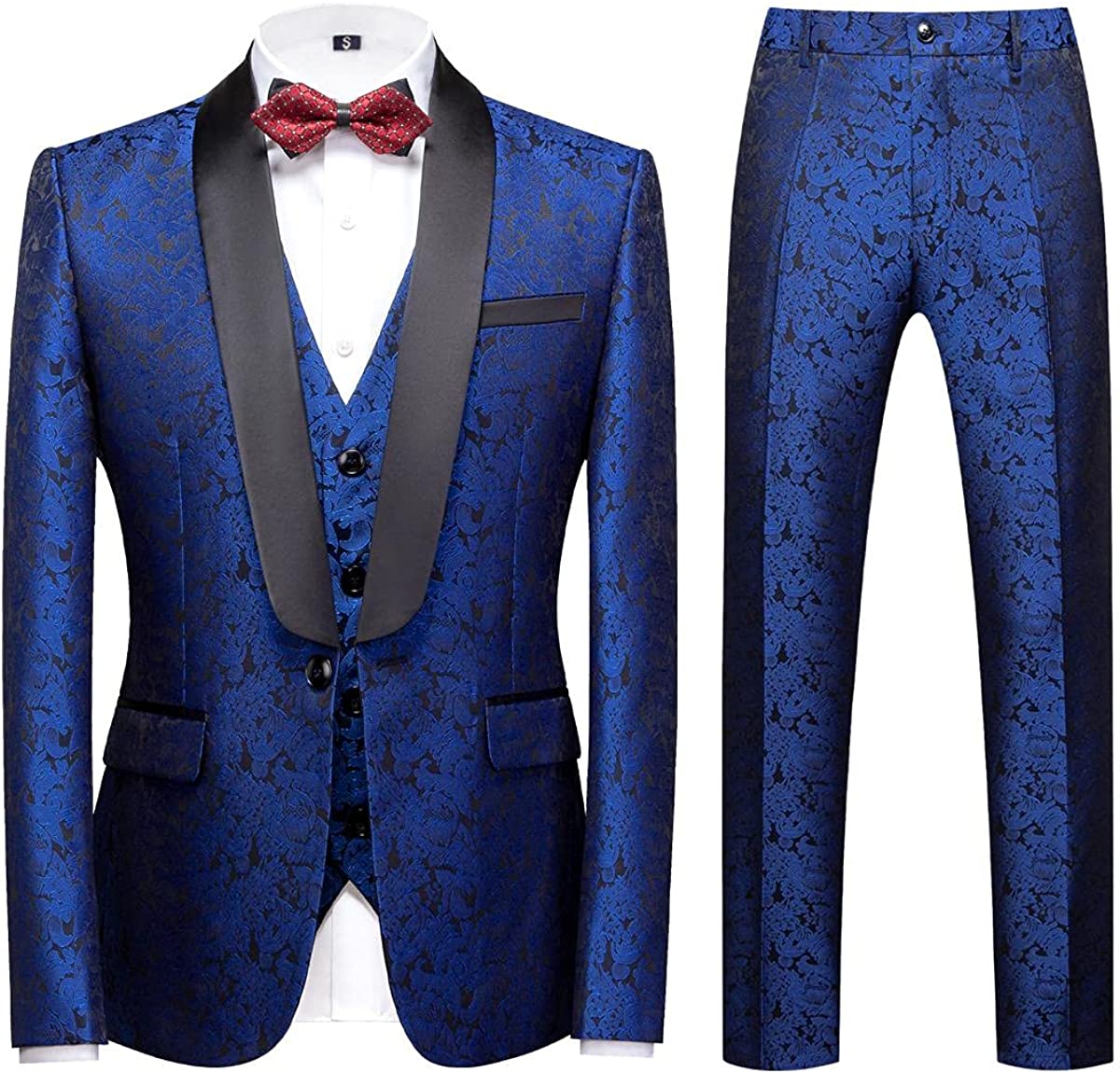 Gary Elegant Royal Blue Three-Piece Jacquard Groom's Suit