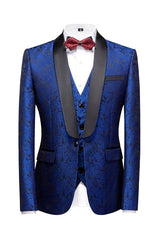 Gary Elegant Royal Blue Three-Piece Jacquard Groom's Suit