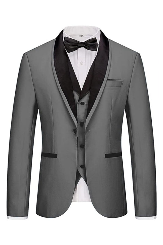 Gavin Tailored Gray Three-Piece Shawl Collar Wedding Suit