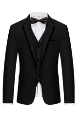 Geoff Elegant Black Notch Lapel Three-Piece Men's Business Suit