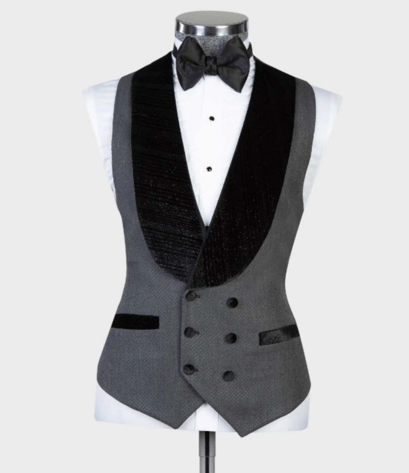 Geoffrey Gray Stylish One Button Wedding Suit with Black Shawl Lapel