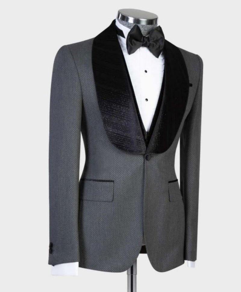 Geoffrey Gray Stylish One Button Wedding Suit with Black Shawl Lapel