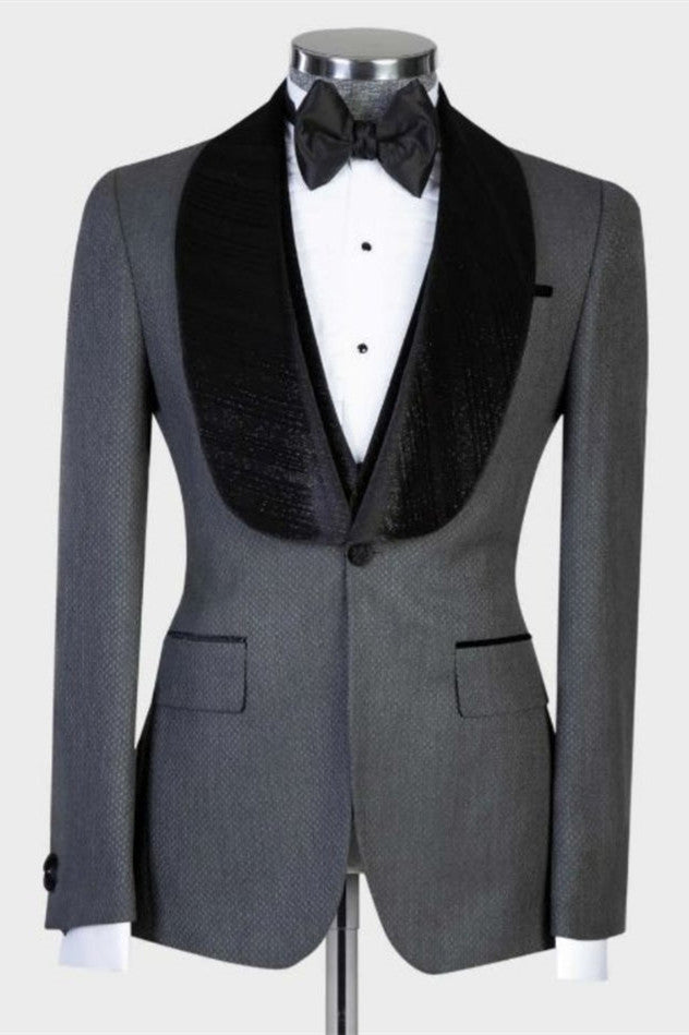 Geoffrey Gray Stylish One Button Wedding Suit with Black Shawl Lapel