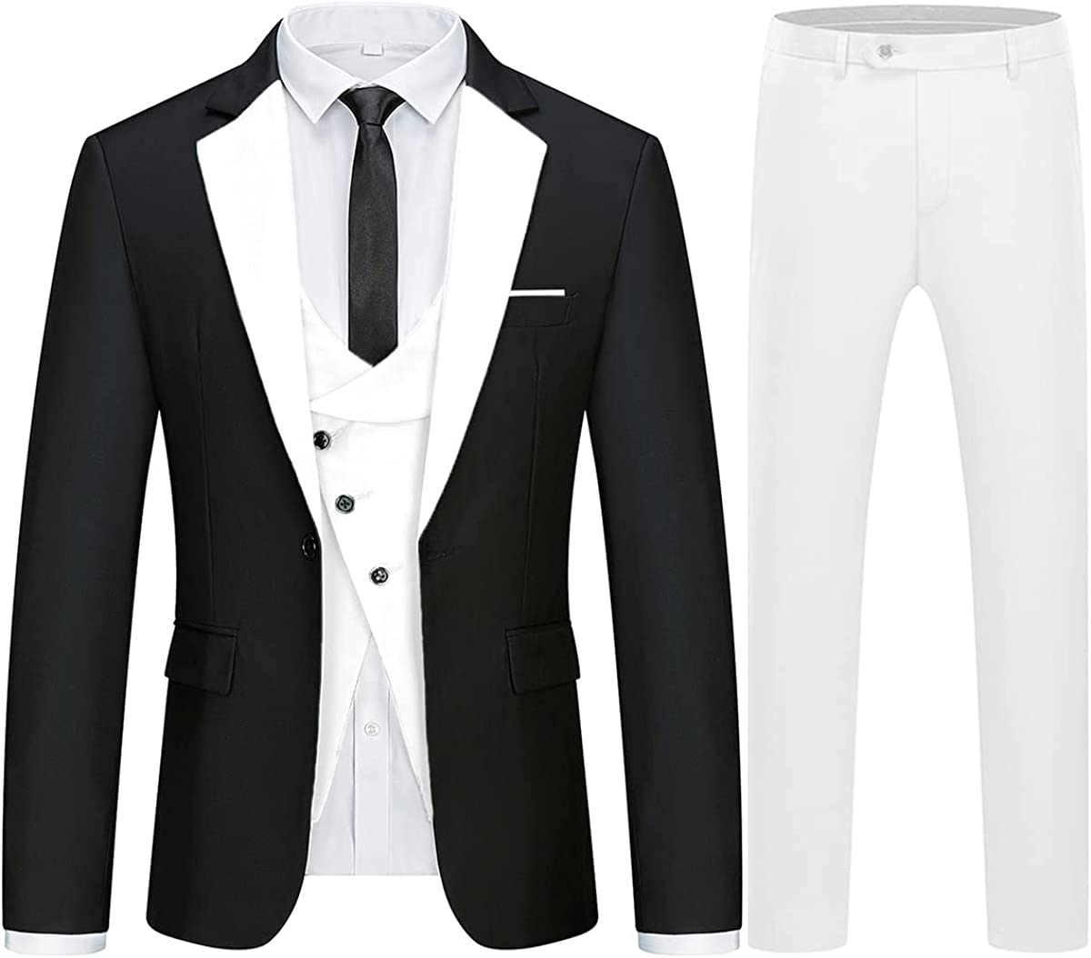 Geoffrey Luxurious Black And White Three-Piece Men's Prom Ensemble