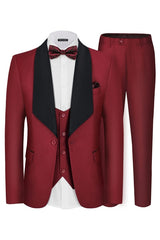 George Fashionable Burgundy Shawl Collar Three-Piece Groom's Wedding Suit