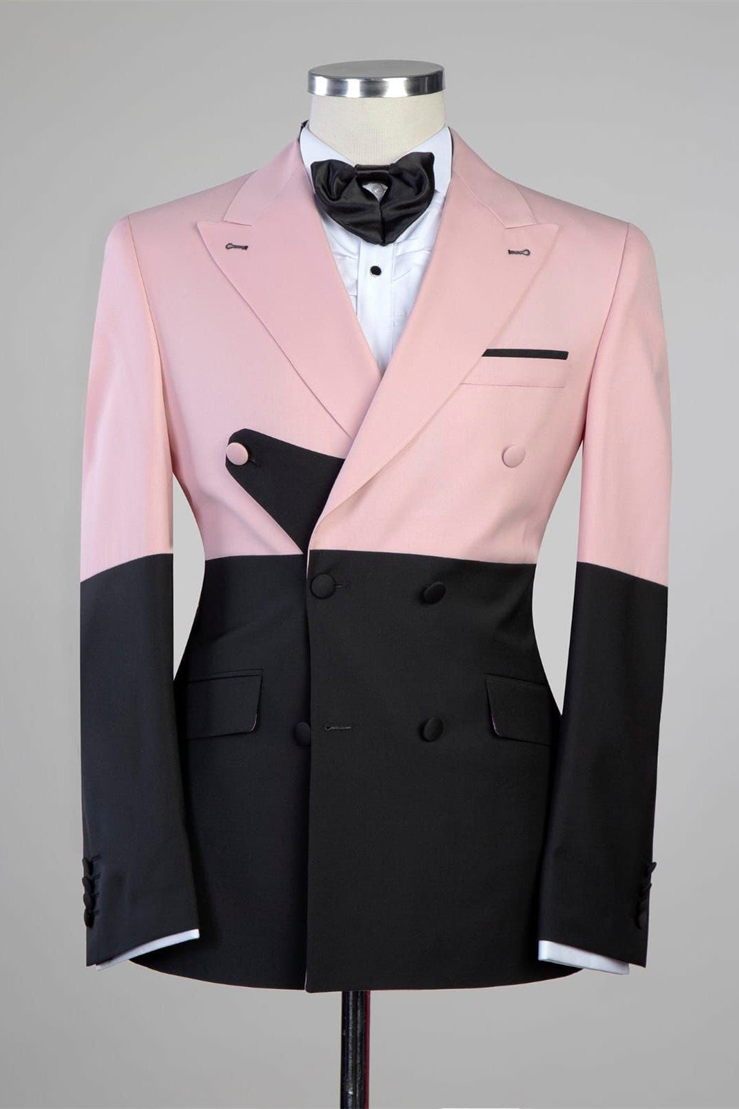 George New Arrival Pink and Black Double-Breasted Peaked Lapel Men’s Prom Suit