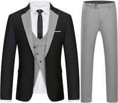 Gerald Modern Black and Gray Notched Lapel Men's Business Suit