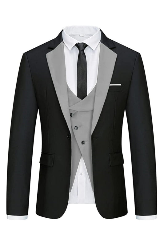 Gerald Modern Black and Gray Notched Lapel Men's Business Suit