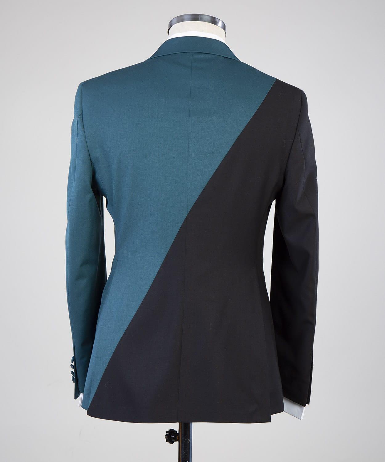 Gerry Modern Dusty Blue and Black Double-Breasted Prom Suit with Peaked Collar