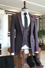 Gilbert Bespoke Deep Purple Three-Piece Peaked Lapel Prom Suit