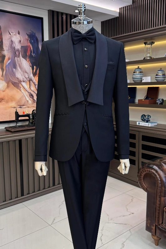 Gilbert Black Shawl Collar Three-Piece Groom's Wedding Suit