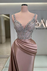 Glamorous Long Mermaid V-neck Sleeveless Jewel Prom Dress