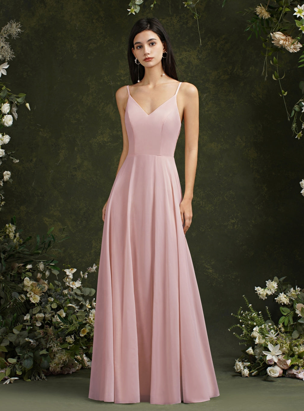 Glamorous Spaghetti Strapes A Line Long Satin Floor Length Dress