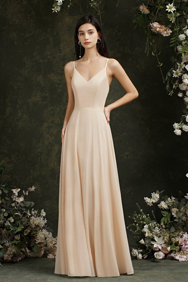 Glamorous Spaghetti Strapes A Line Long Satin Floor Length Dress