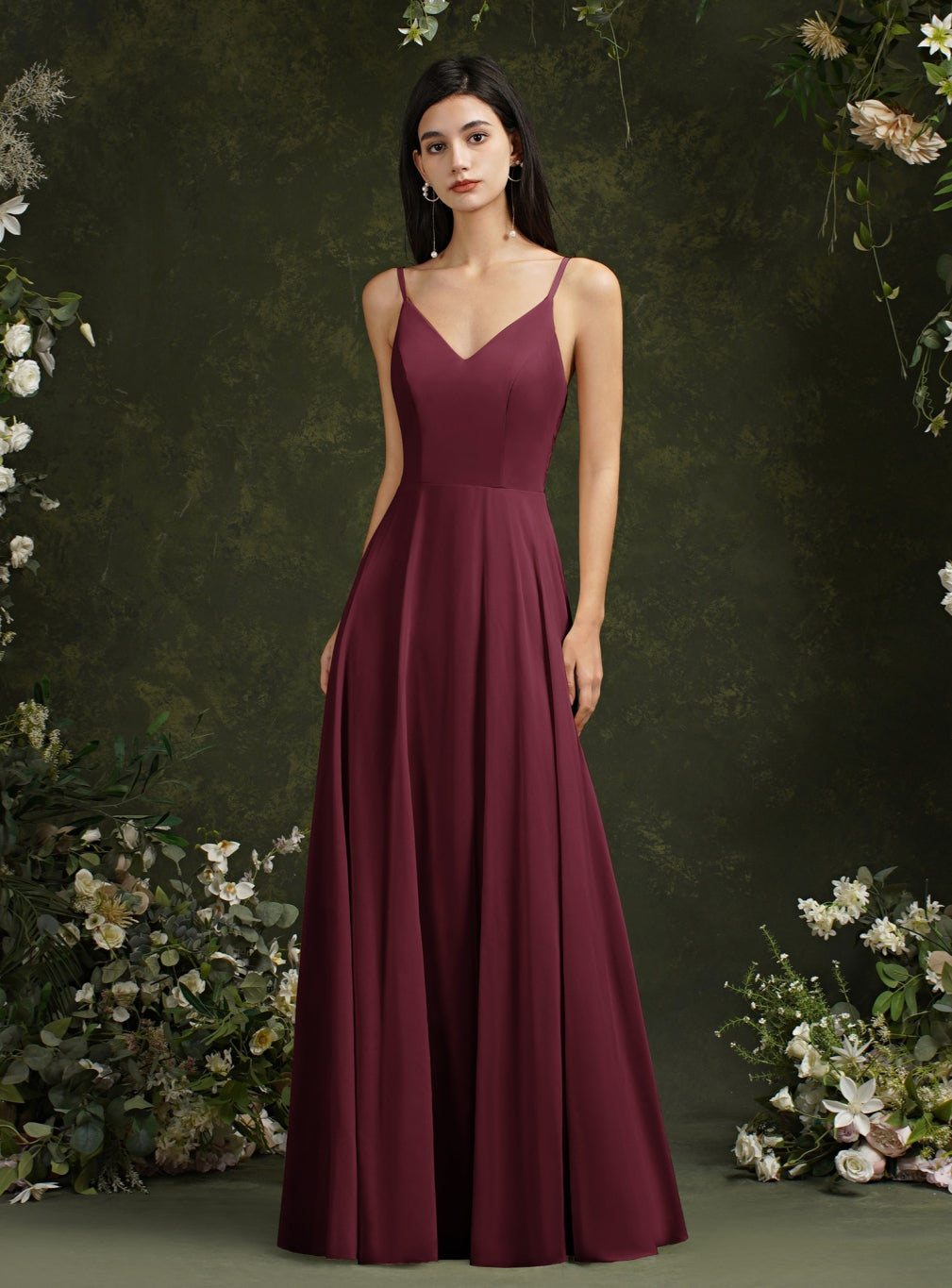 Glamorous Spaghetti Strapes A Line Long Satin Floor Length Dress