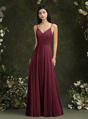 Glamorous Spaghetti Strapes A Line Long Satin Floor Length Dress