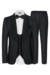 Glenn Formal Black Shawl Collar Three-Piece Groom's Wedding Suit