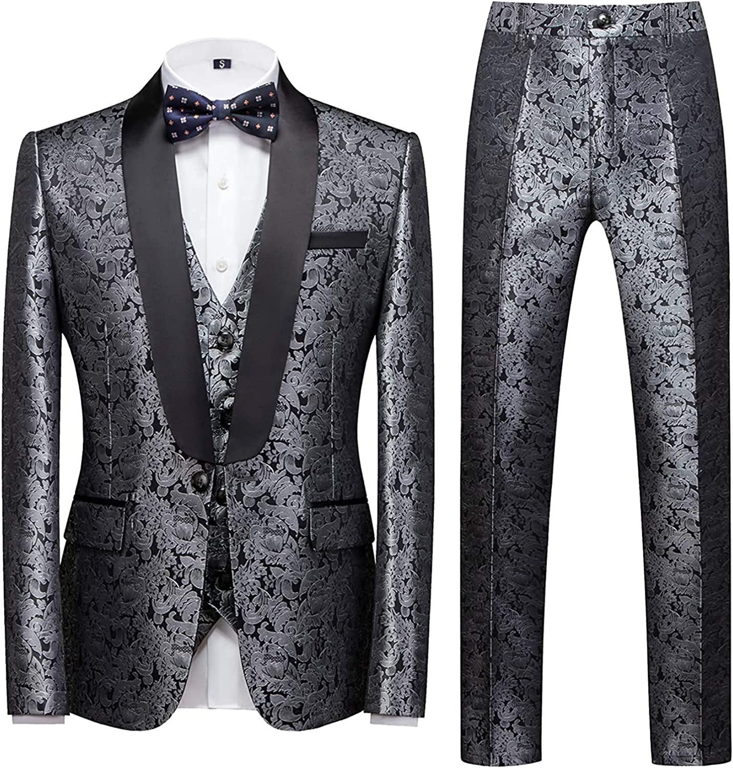 Goddard Contemporary Silver Jacquard Three-Piece Groom's Wedding Suit