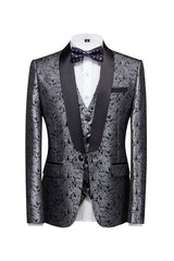 Goddard Contemporary Silver Jacquard Three-Piece Groom's Wedding Suit