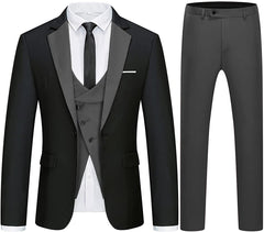 Godfery Stylish Black Three-Piece Notched Lapel Business Suit