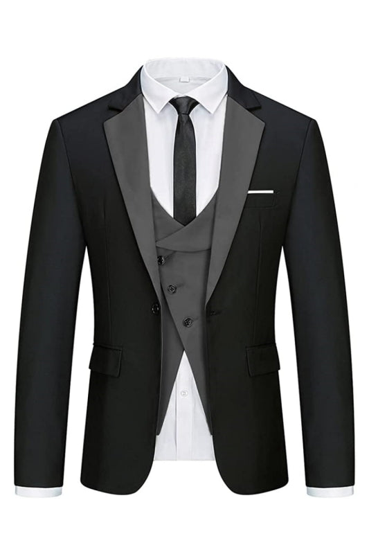 Godfery Stylish Black Three-Piece Notched Lapel Business Suit