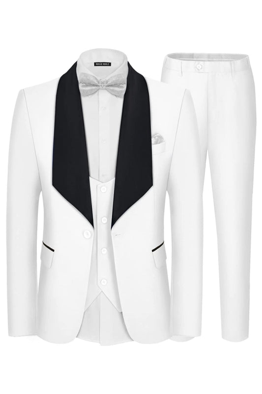 Gordon Chic White Three-Piece Shawl Collar Groom's Wedding Attire