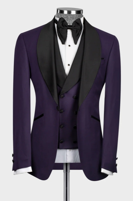 Gordon Purple Shawl Lapel Three-Piece Suit for Weddings