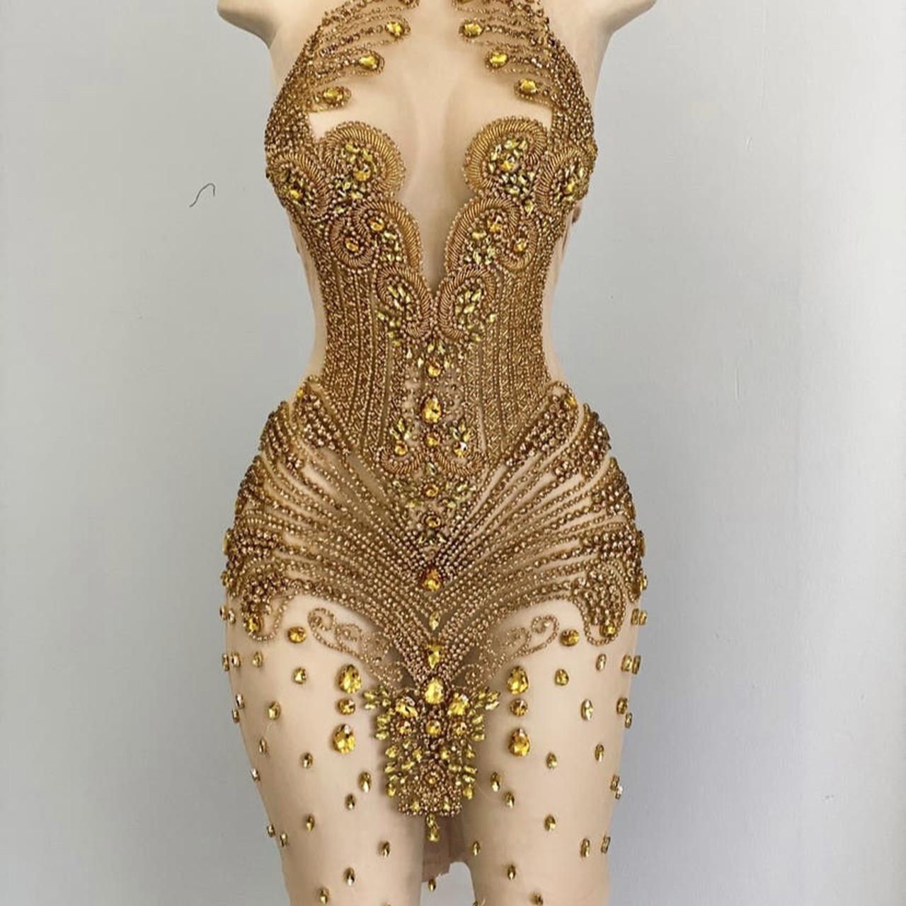 Gorgeous Long Gold Mermaid Lace Sleeveless Sexy Prom Dress