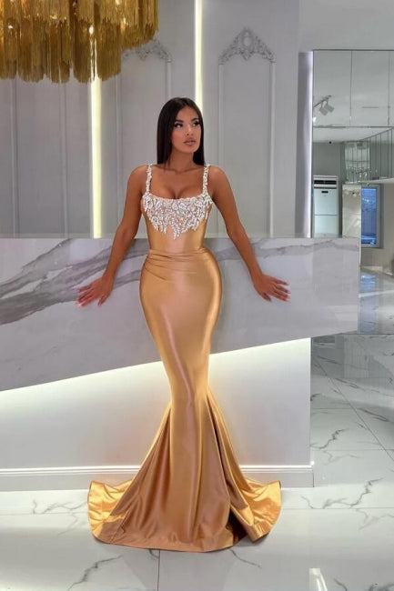 Gorgeous Long Mermaid Gold Sleeveless Jewel Prom Dress with Glitter