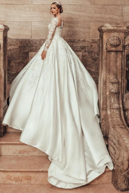 Gorgeous Princess A-line Satin Lace Wedding Dresses With Long Sleeves