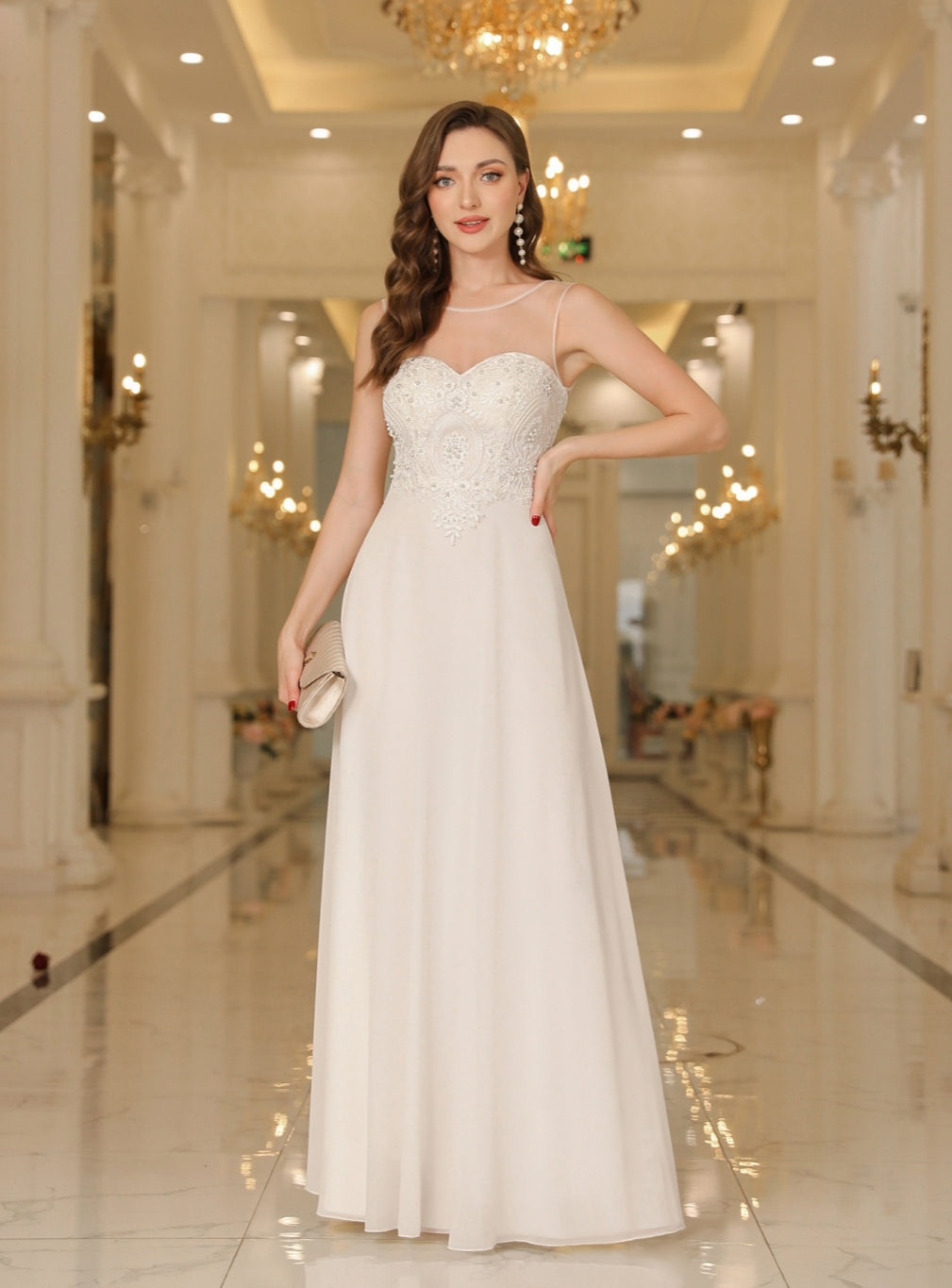 Gorgeous Scoop Neck Sleeveless Chiffon Floor Length Dress with Lace Appliques