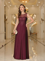 Gorgeous Scoop Neck Sleeveless Chiffon Floor Length Dress with Lace Appliques