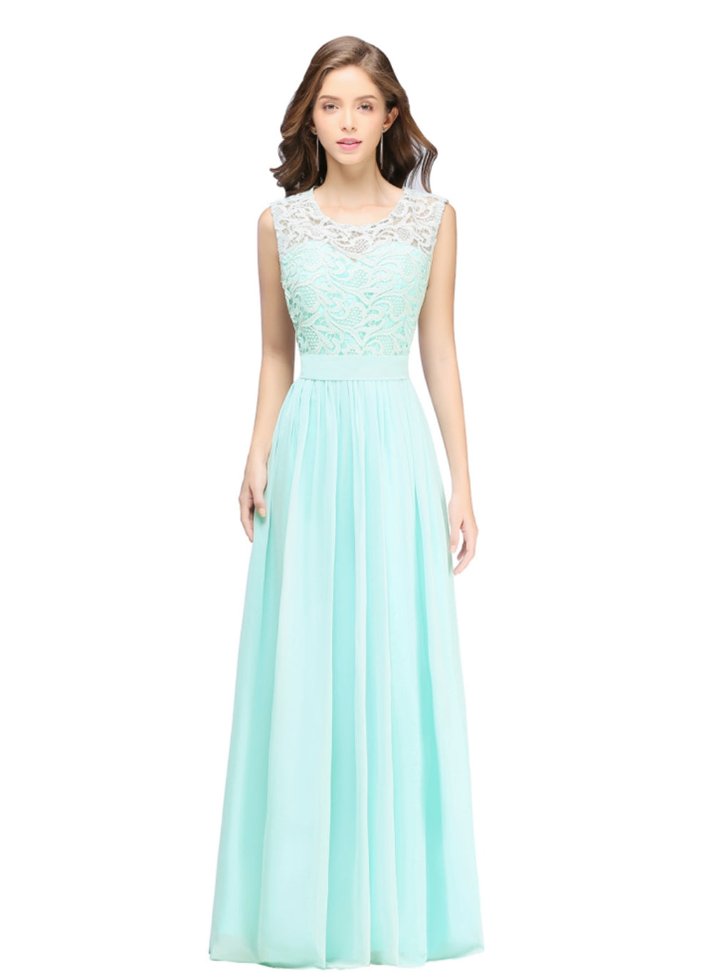 Gorgeous Sheath Crew Sleeveless Lace Top Chiffon Floor Length Dresses