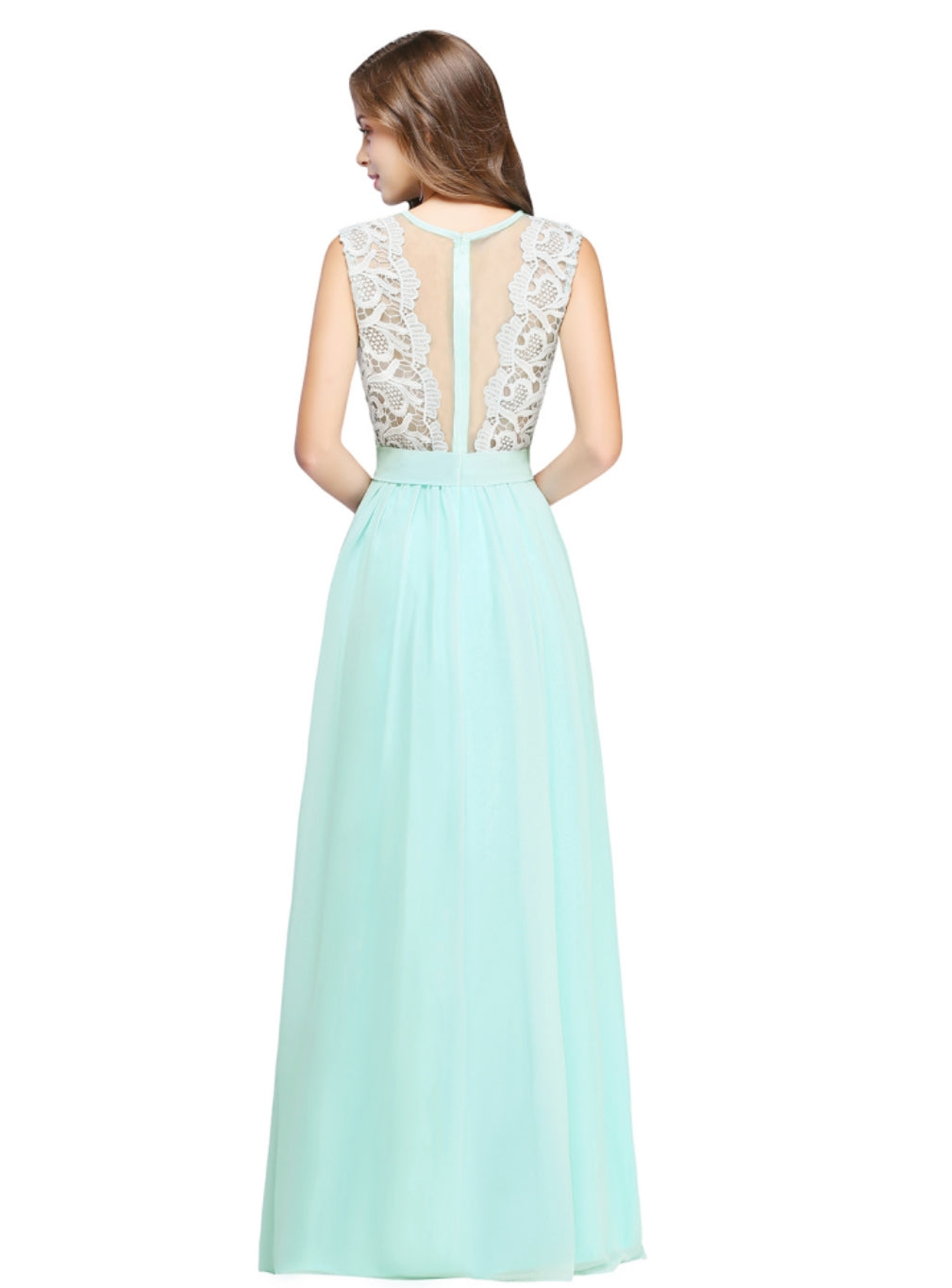 Gorgeous Sheath Crew Sleeveless Lace Top Chiffon Floor Length Dresses