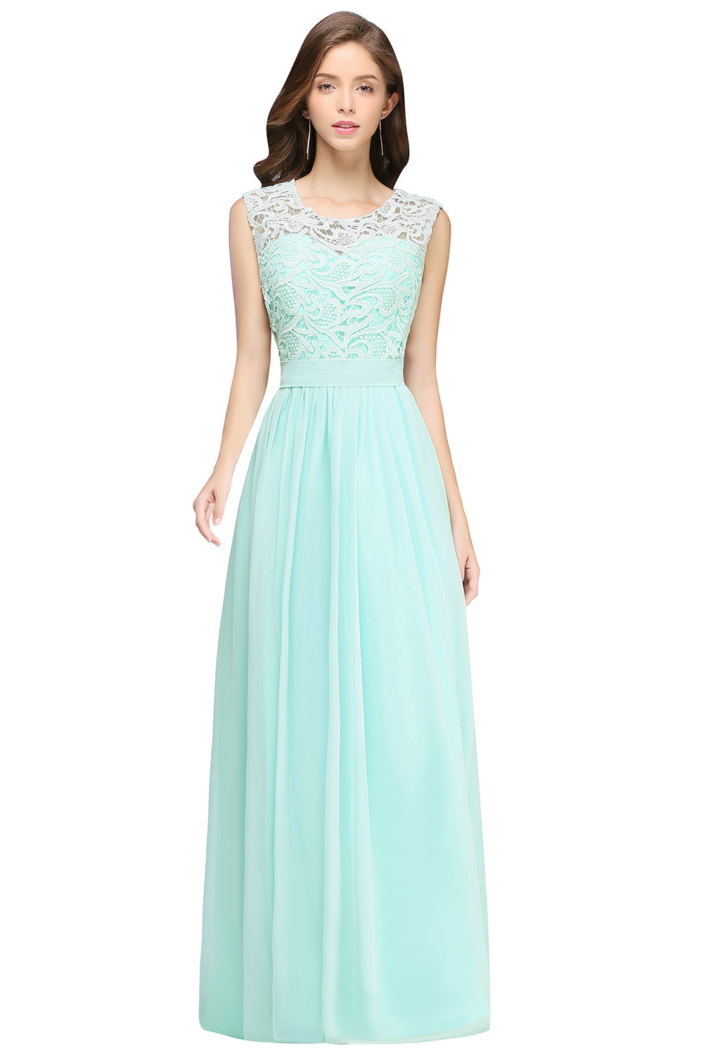 Gorgeous Sheath Crew Sleeveless Lace Top Chiffon Floor Length Dresses