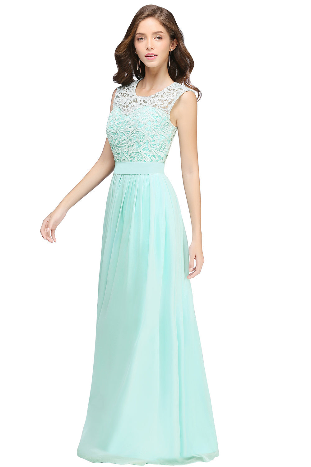 Gorgeous Sheath Crew Sleeveless Lace Top Chiffon Floor Length Dresses