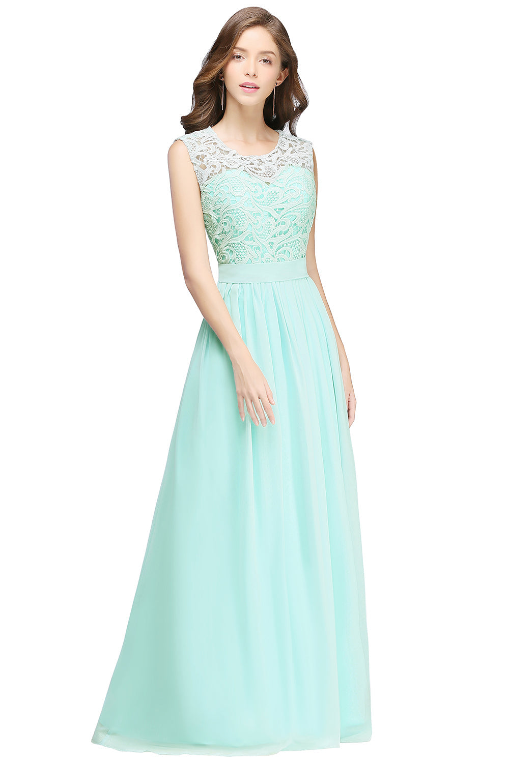 Gorgeous Sheath Crew Sleeveless Lace Top Chiffon Floor Length Dresses