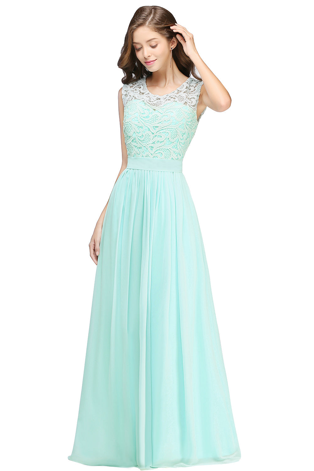 Gorgeous Sheath Crew Sleeveless Lace Top Chiffon Floor Length Dresses