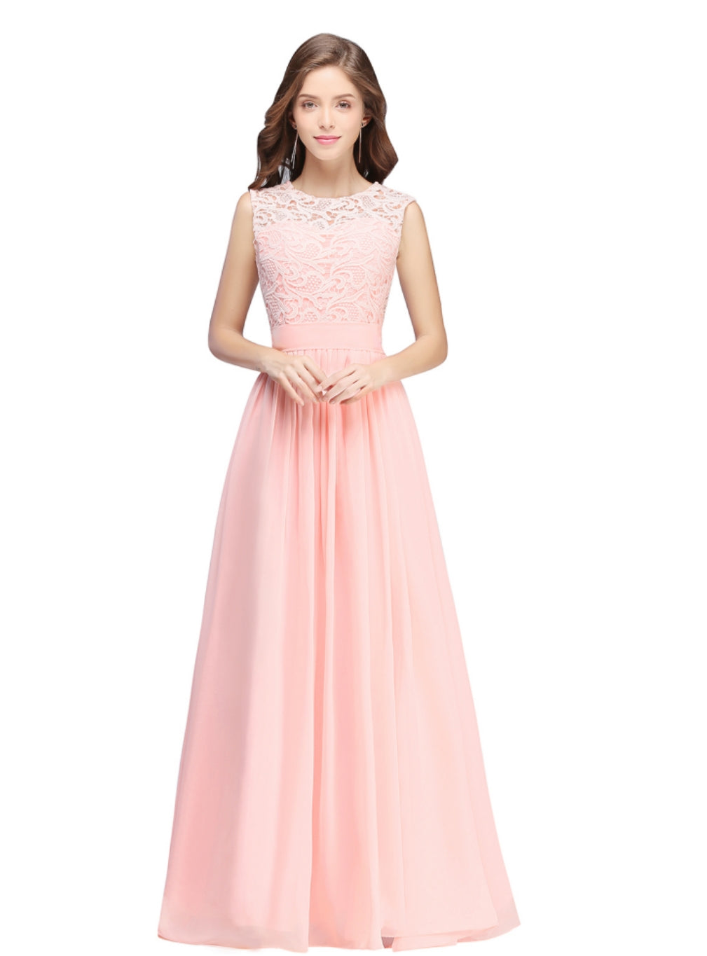 Gorgeous Sheath Crew Sleeveless Lace Top Chiffon Floor Length Dresses