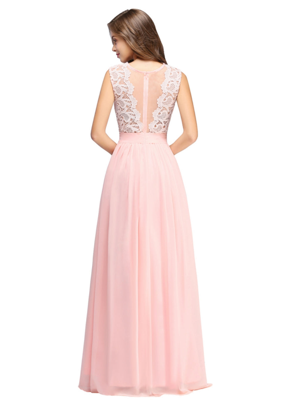 Gorgeous Sheath Crew Sleeveless Lace Top Chiffon Floor Length Dresses