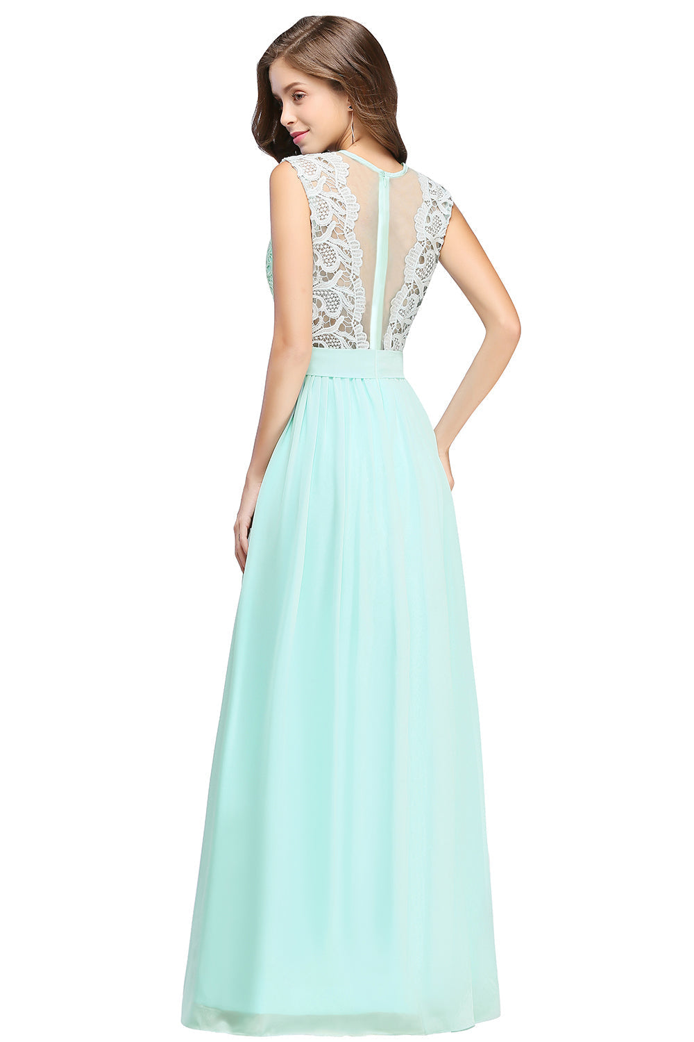 Gorgeous Sheath Crew Sleeveless Lace Top Chiffon Floor Length Dresses