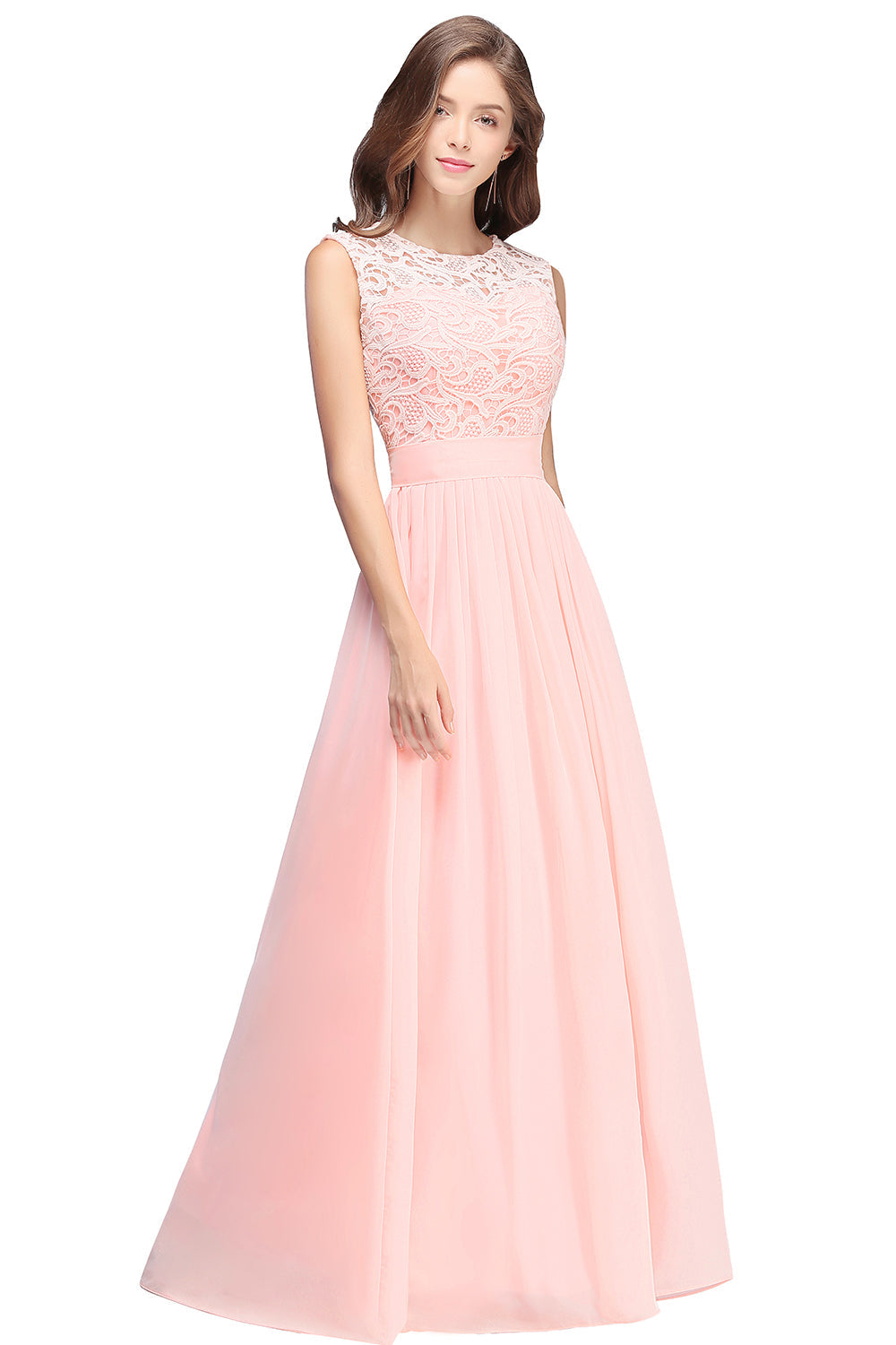 Gorgeous Sheath Crew Sleeveless Lace Top Chiffon Floor Length Dresses